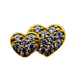 Single Gold Vermeil Sterling silver cubic zirconia double heart stud earrings -